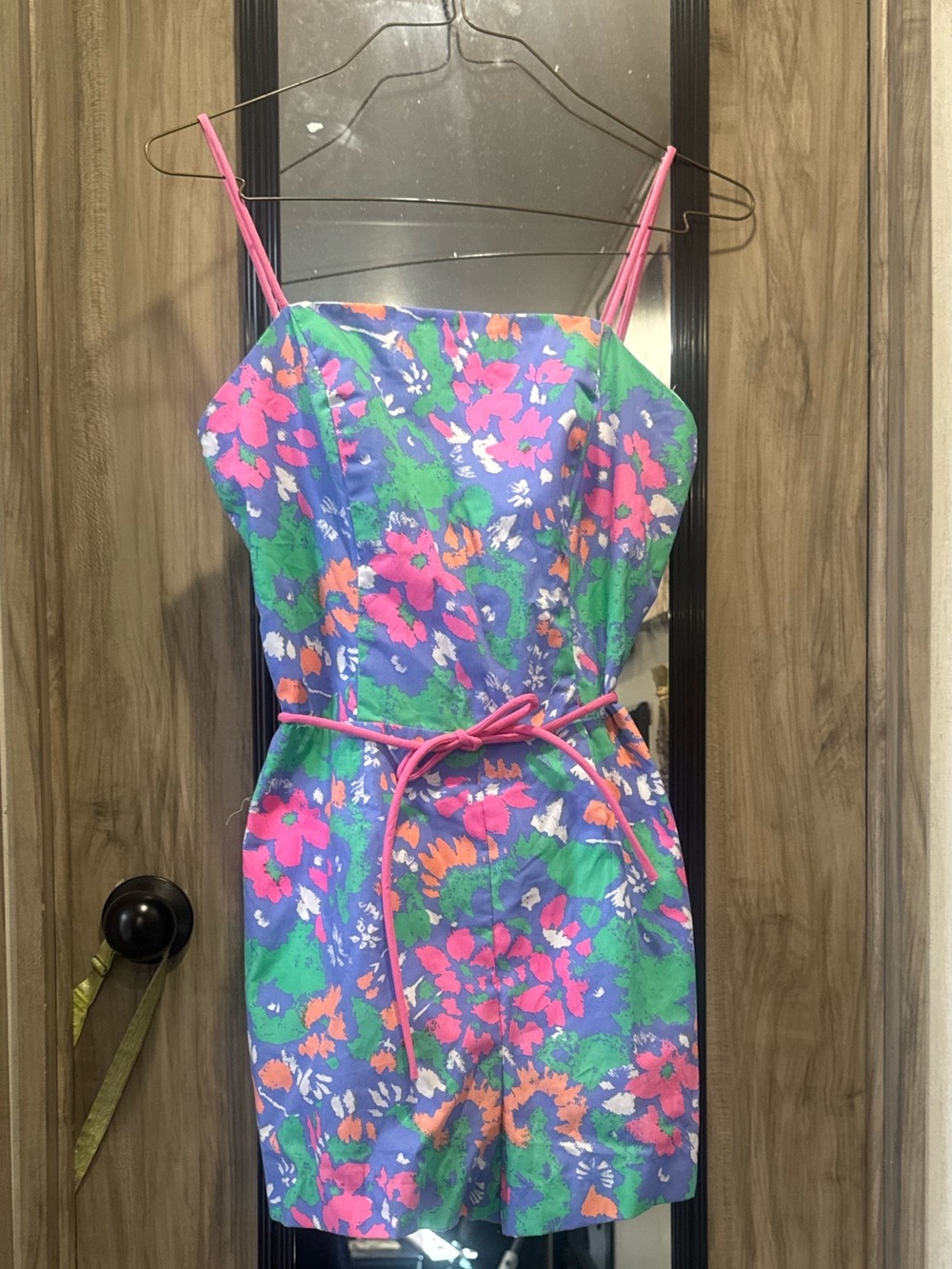 80s Vintage Women Floral One-Piece Romper in Bright Pink & Purple
